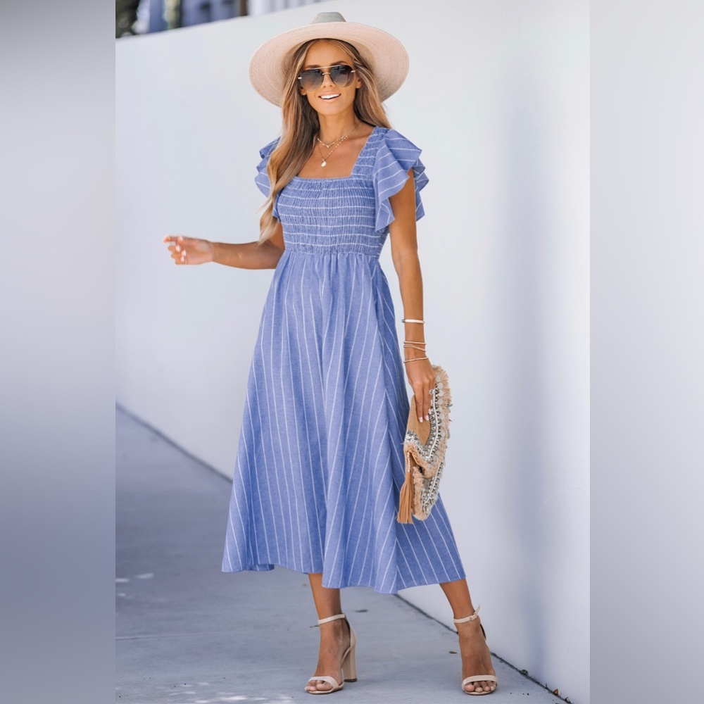 Pinstriped Smocked Maxi Dress